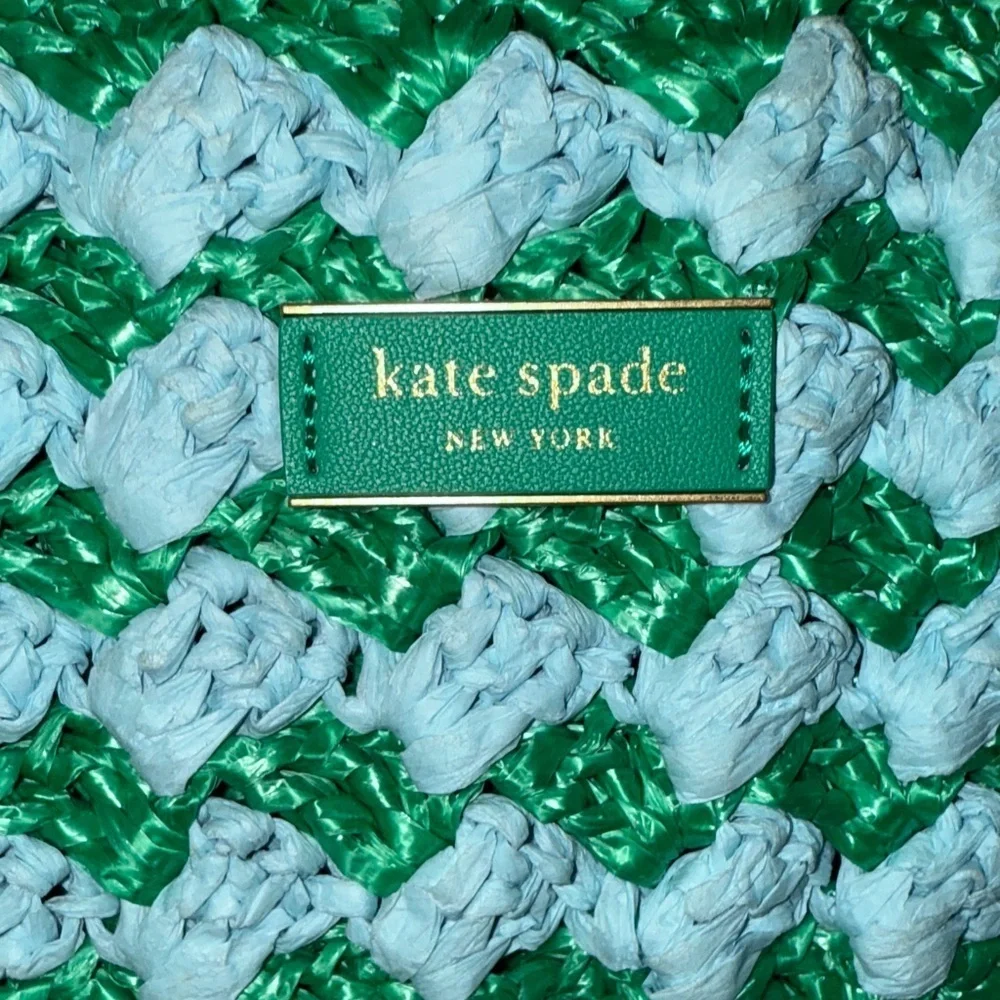 Kate Spade Green and Blue Raffia Tote